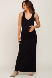 Black Basic Sleeveless Maternity Maxi Dress