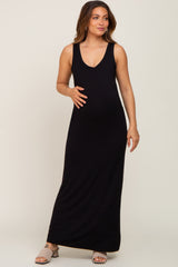 Black Basic Sleeveless Maternity Maxi Dress