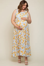 Ivory Floral Ruffle Strap Maternity Plus Maxi Dress