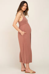 Mocha Square Neck Wide Leg Maternity Jumpsuit