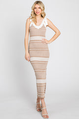 Taupe Striped Ribbed Sleeveless Knit Dress