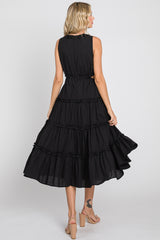 Black Tiered Ruffle Cutout Midi Dress