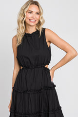 Black Tiered Ruffle Cutout Midi Dress