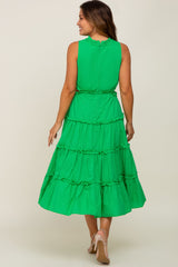 Green Tiered Ruffle Cutout Maternity Midi Dress