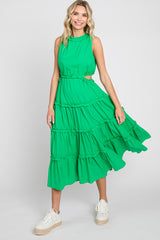 Green Tiered Ruffle Cutout Maternity Midi Dress