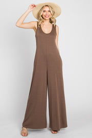 Mocha Wide Leg Sleeveless Jumpsuit