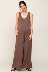 Mocha Wide Leg Sleeveless Maternity Jumpsuit