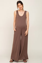 Mocha Wide Leg Sleeveless Maternity Jumpsuit