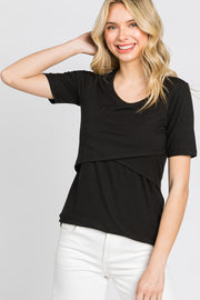 Black Ribbed Wrap Front Nursing Top