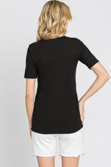 Black Ribbed Wrap Front Nursing Top