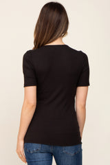 Black Ribbed Wrap Front Maternity/Nursing Top