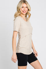 Beige Ribbed Wrap Front Nursing Top