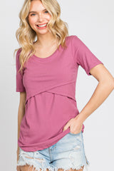 Mauve Ribbed Wrap Front Nursing Top