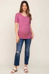 Mauve Ribbed Wrap Front Maternity/Nursing Top