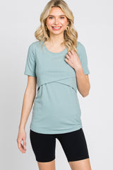 Mint Green Ribbed Wrap Front Maternity/Nursing Top