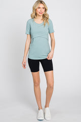 Mint Green Ribbed Wrap Front Nursing Top