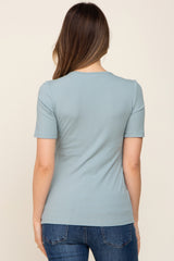 Mint Green Ribbed Wrap Front Maternity/Nursing Top