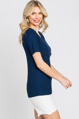 Navy Blue Ribbed Wrap Front Nursing Top