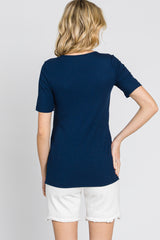 Navy Blue Ribbed Wrap Front Nursing Top