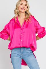 Fuchsia Satin Button Up Blouse