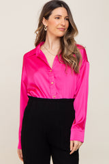 Fuchsia Satin Button Up Maternity Blouse