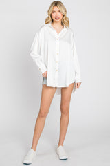 White Satin Button Up Blouse