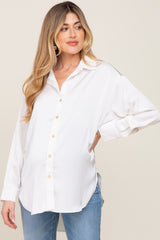 White Satin Button Up Maternity Blouse