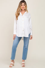 White Satin Button Up Maternity Blouse