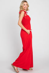 Red Sleeveless Smocked Wide Leg Jumpsuit