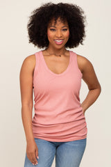 Mauve Ribbed Sleeveless Ruched Maternity Tank Top