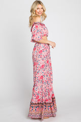 Pink Floral Off Shoulder Maxi Skirt Set