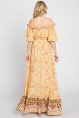 Yellow Floral Off Shoulder Maxi Skirt Set