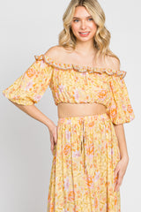 Yellow Floral Off Shoulder Maxi Skirt Set