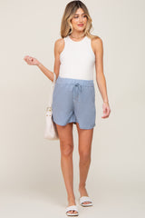 Blue Drawstring Pocketed Maternity Shorts