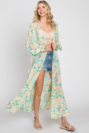 Lime Floral Chiffon Ruffle Hem Cover-Up