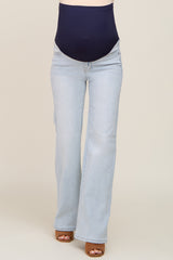 Light Blue Basic Maternity Wide Leg Jeans