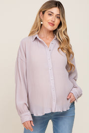 Light Grey Plisse Maternity Chiffon Blouse