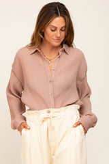 Taupe Plisse Maternity Chiffon Blouse