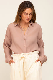 Taupe Plisse Chiffon Blouse