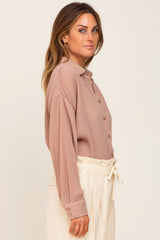 Taupe Plisse Chiffon Blouse