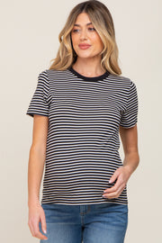 Black Striped Basic Maternity Tee