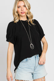 Black Ruffle Mock Neck Blouse Top