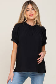 Black Ruffle Mock Neck Maternity Blouse Top