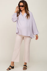 Lavender Lightweight Striped Textured Collared Maternity Top