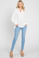 Ivory Lightweight Striped Textured Collared Top