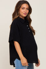 Black Striped Collared Maternity Top