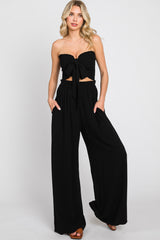 Black Front Tie Crop Top and Pant Maternity Set