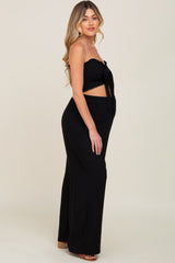 Black Front Tie Crop Top and Pant Maternity Set