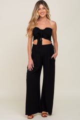 Black Front Tie Crop Top and Pant Maternity Set