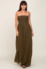 Olive Smocked Strapless Wide Leg Jumpsuit